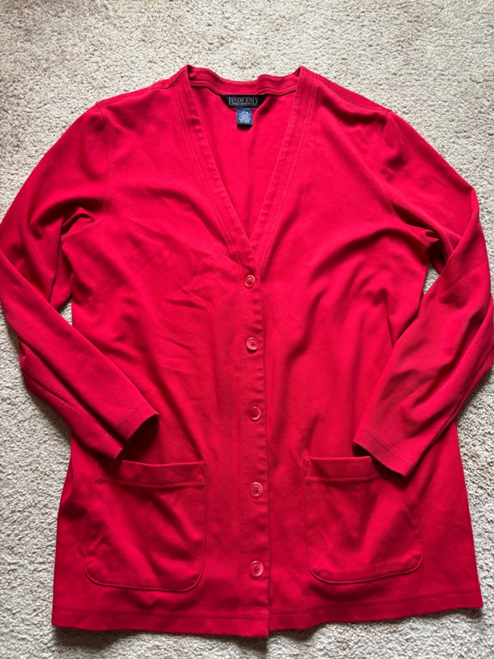 Lands' End Bright Red V-Neck Button Front Cardigan
